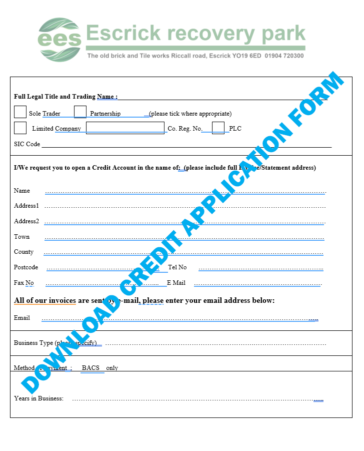 Download Credit Account Application Form